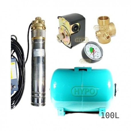 Zestaw pompa 4SKM100 IBO 230V zbiornik 100L poziomy